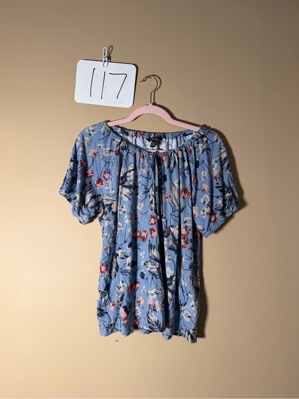 Lauren Ralph Lauren Blue Floral Off-The-Shoulder Peasant Top